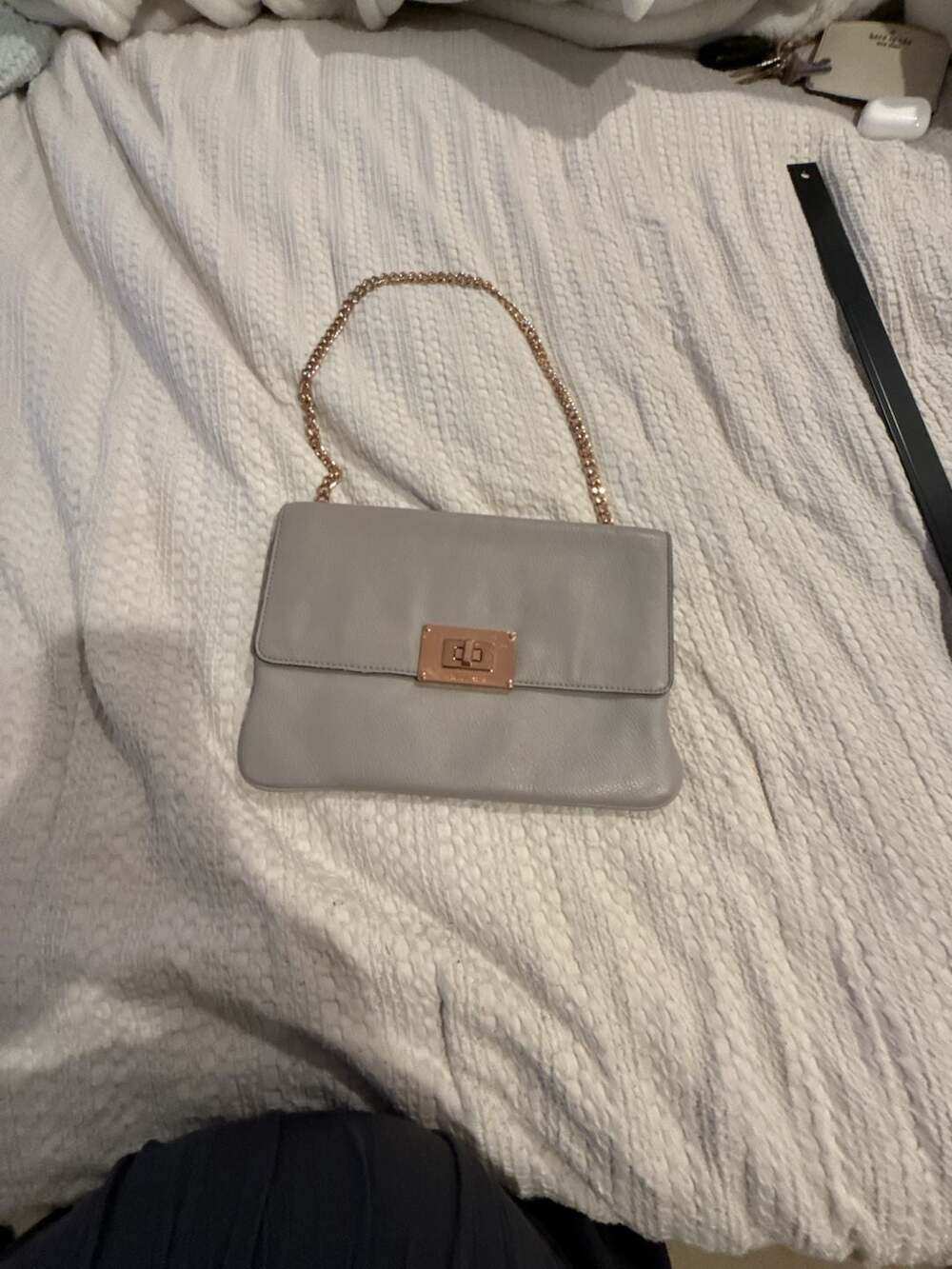 Michael Kors Sloan Grey Leather Shoulder Bag with Rose Gold Chain